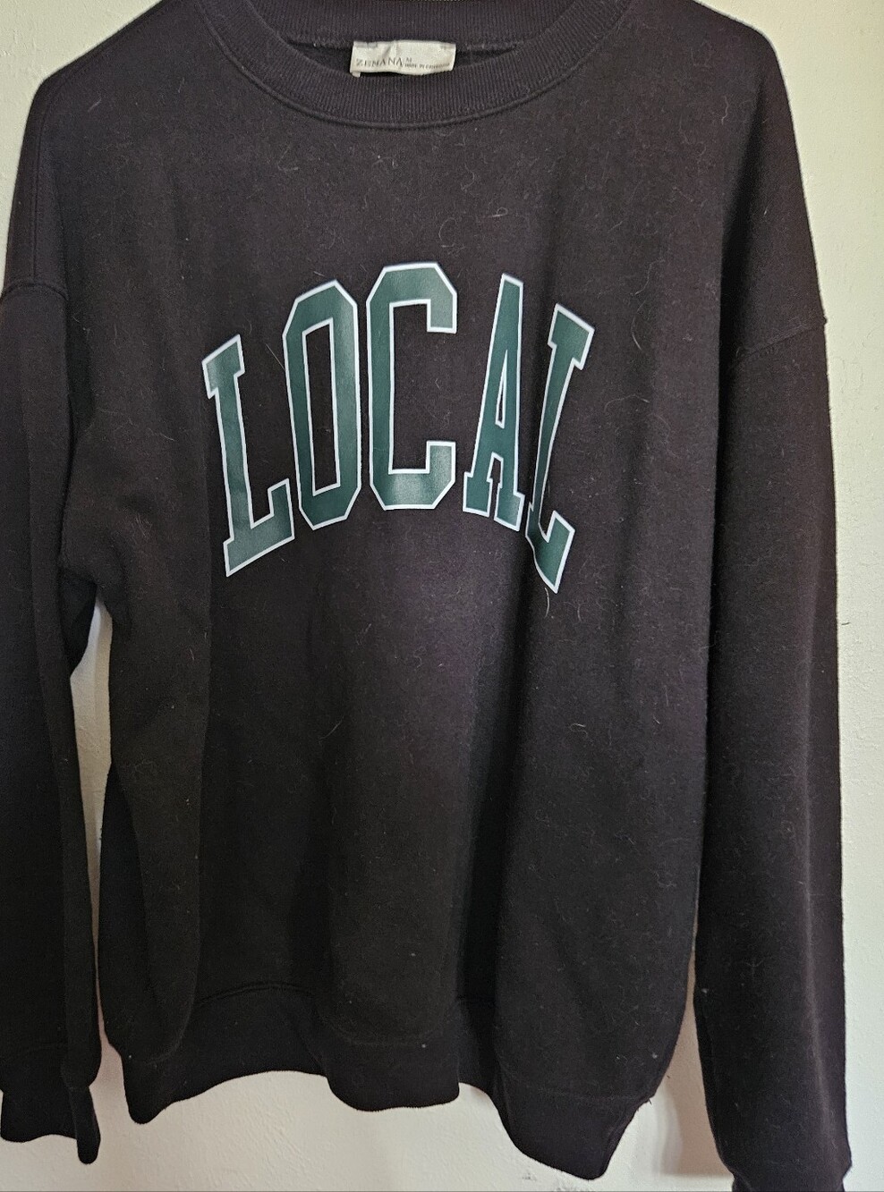 Zenana Outfitters Black Crewneck Sweatshirt with Teal LOCAL Graphic